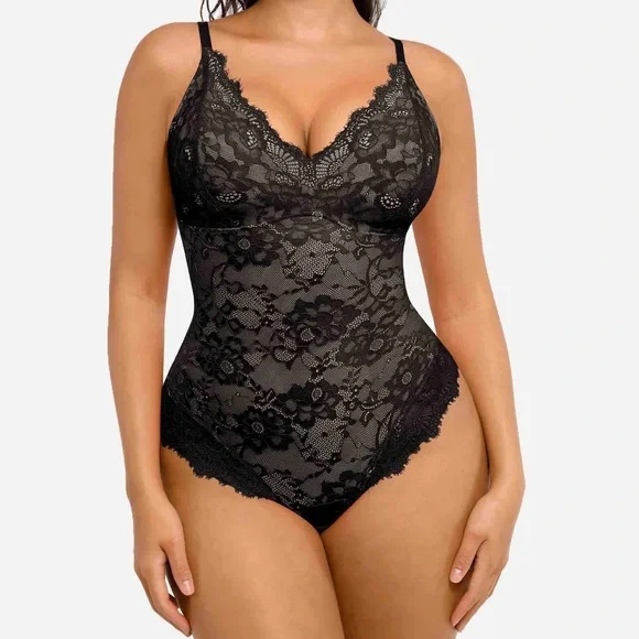 NWT Feelingirl Lace V Neck Full Bodysuit Black Size XXL - Picture 1 of 10